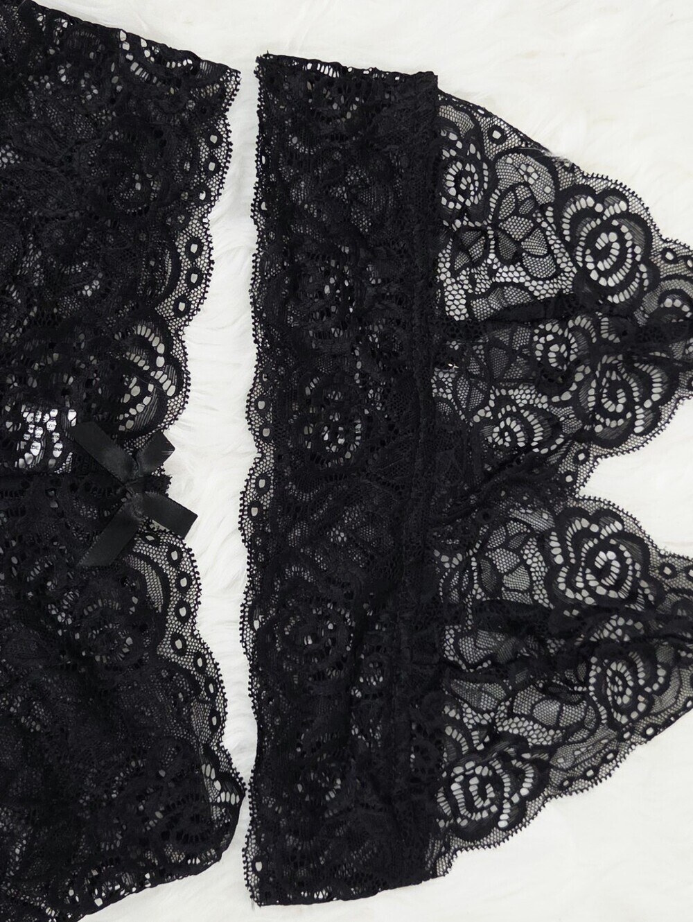 Black Stretch Lace Bralette & PantyShorts Set - Women Intimates Small New - Picture 4 of 8